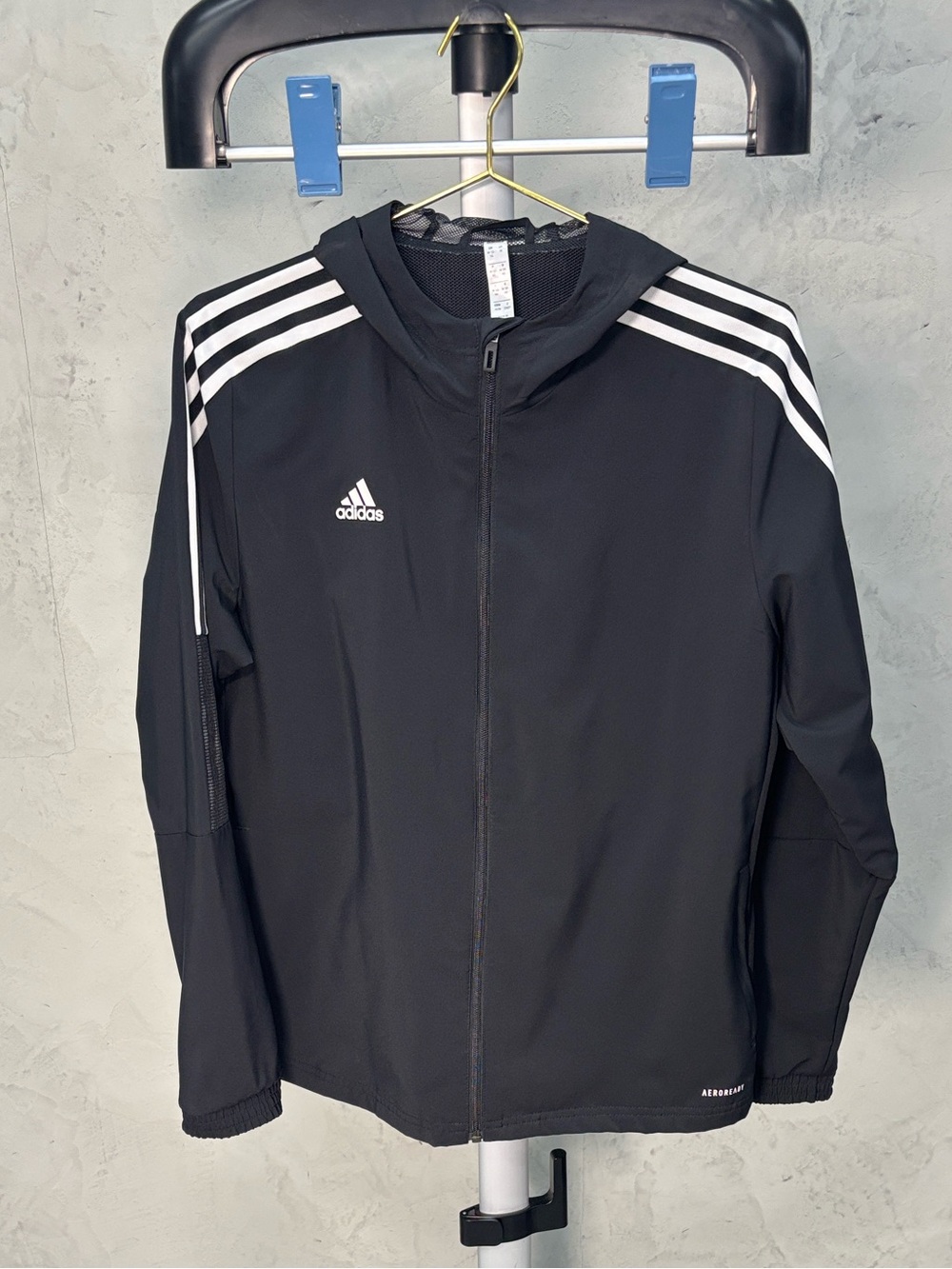adidas Black Hooded Zip Jacket with White Logo